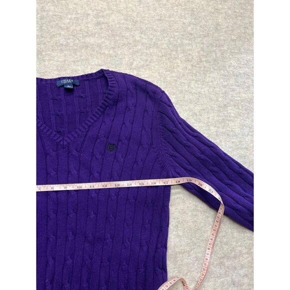 Chaps Purple V-Neck Long Sleeve Cable Knit Sweater Large Y2K Classic Preppy Twee - Picture 6 of 7